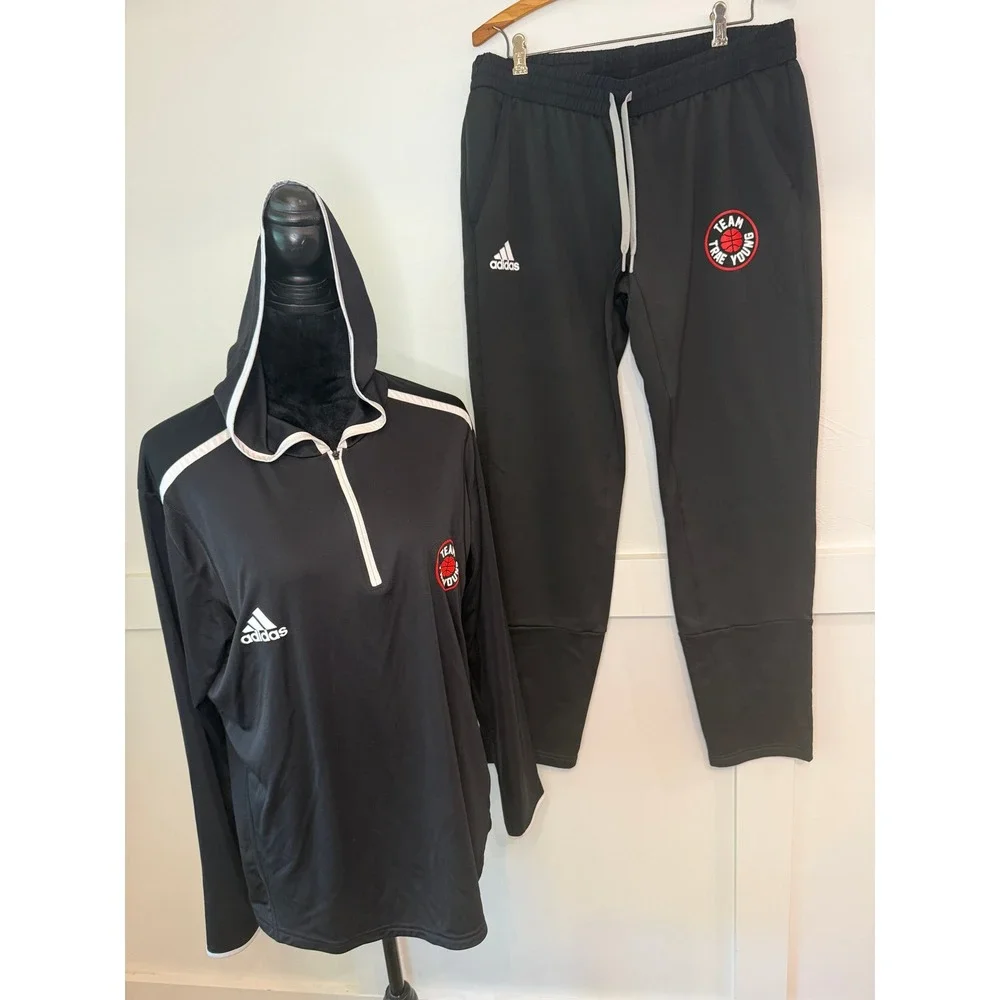 Adidas Team Trae Young Mens Tracksuit Set Black‎ Quarter Zip Hoodie Joggers XL